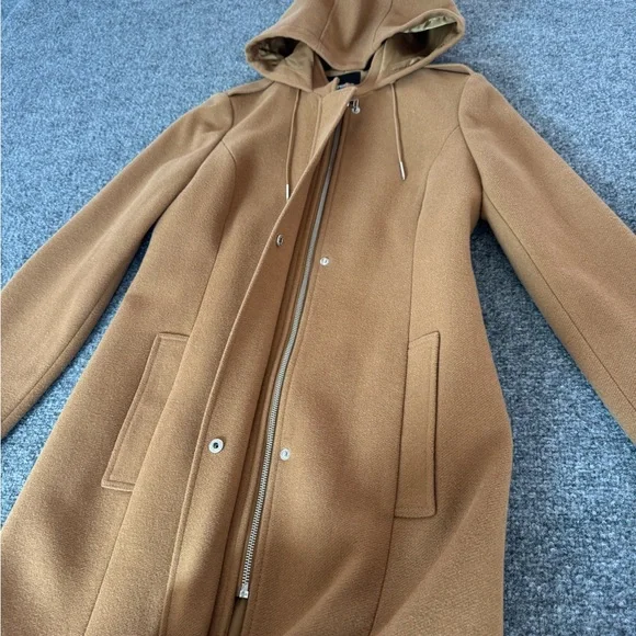 Express Women’s Camel Hooded Soft Wool-Blend Coat Size Small - Picture 12 of 15